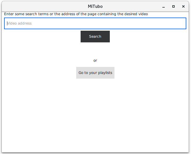 Écran d'accueil (très épuré) de MiTubo Écran d'accueil (très épuré) de MiTubo